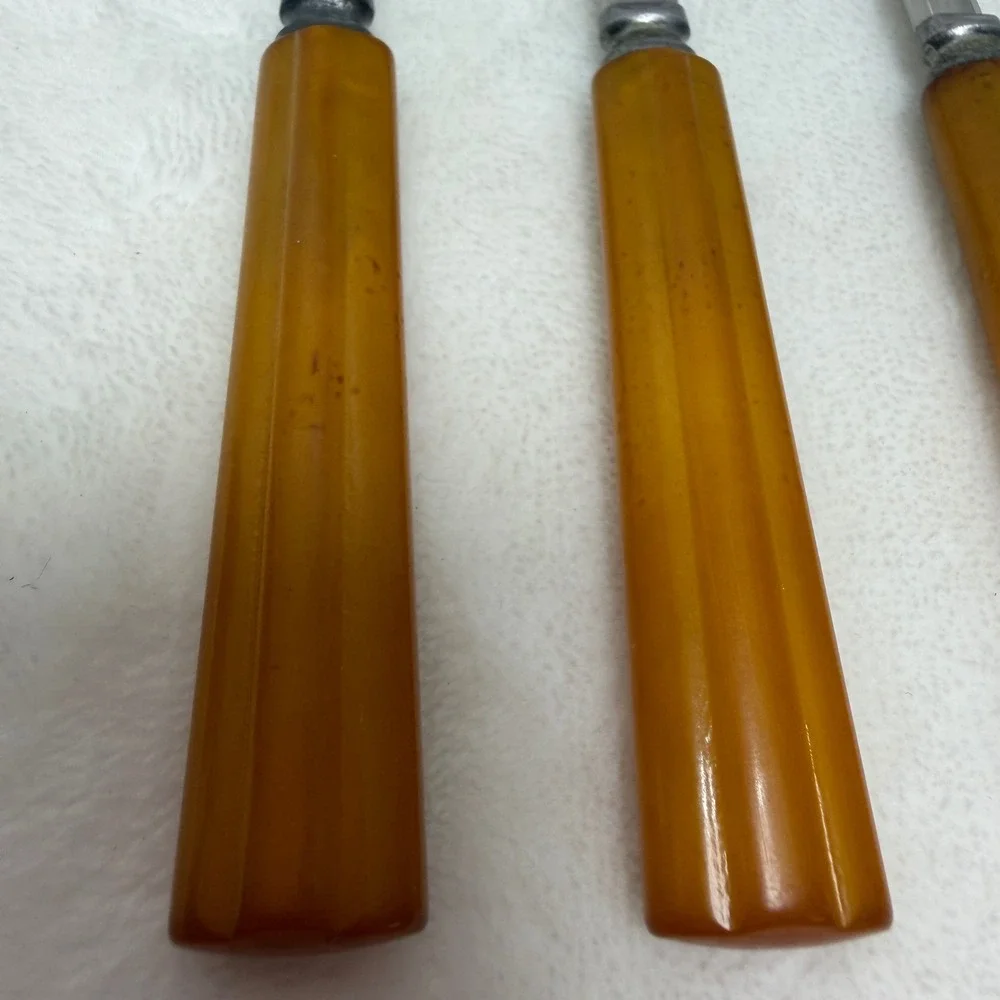 VTG Set of 4 Teaspoons Butterscotch Bakelite Amber Handles‎ MCM Style Farmhouse